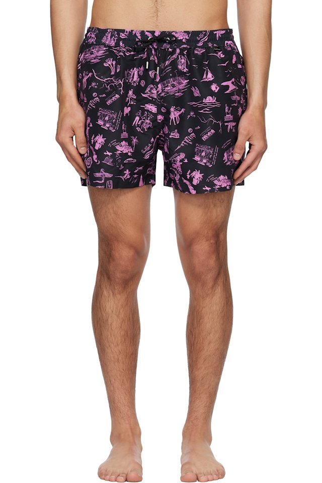 Paul Smith — Black & Pink 'Travel Stories' Swim Shorts