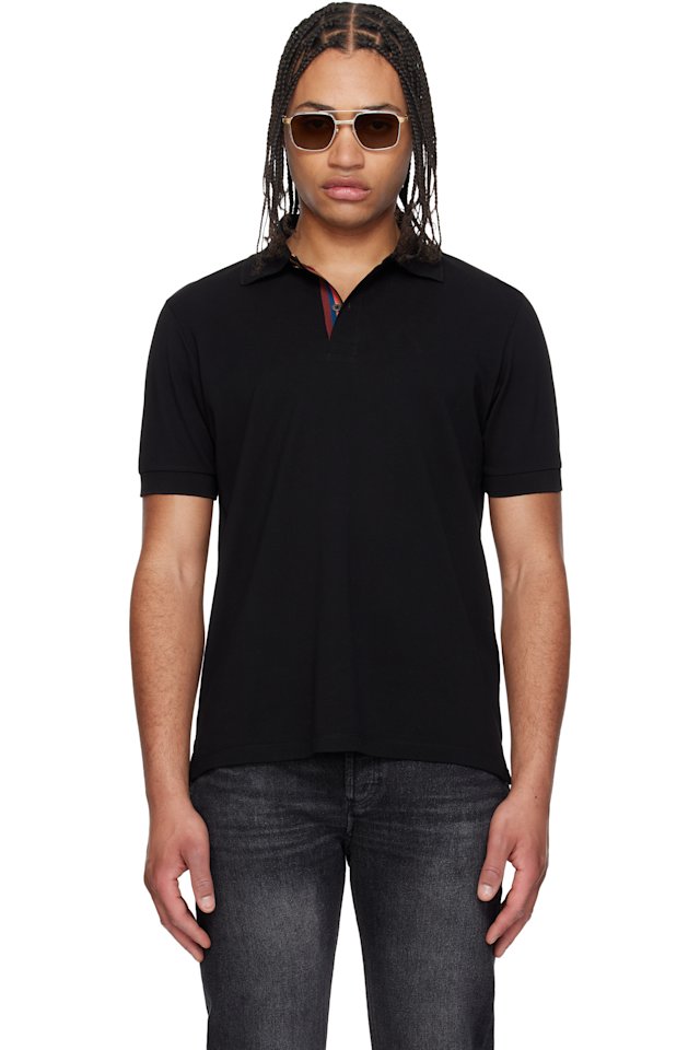 Paul Smith — Black Cotton 'Artist Stripe' Placket Polo Shirt