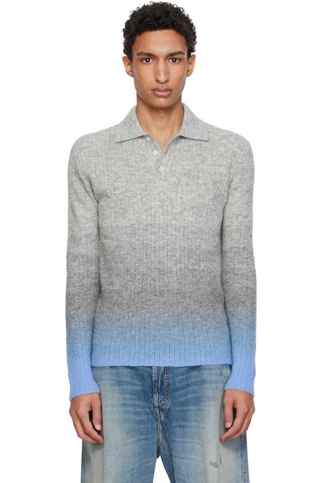 ERL — Gray Thin Gradient Knit Polo
