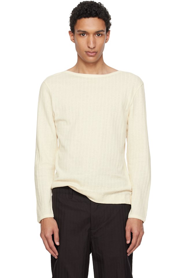 Paul Smith — Beige Cotton-Linen Boat Neck Long-Sleeve T-shirt