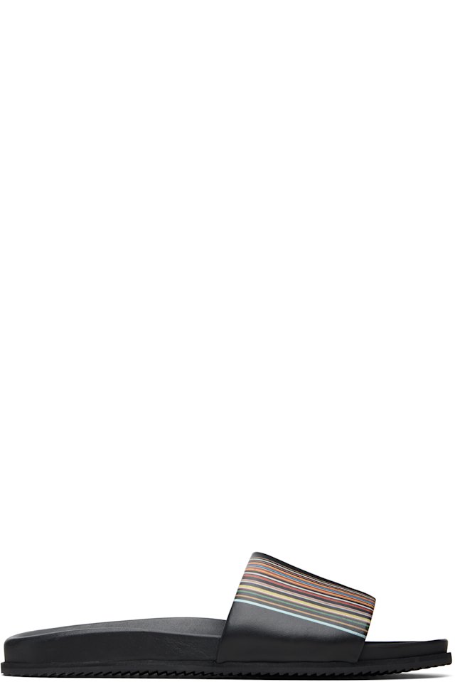 Paul Smith — Black 'Signature Stripe' Leather Bellagio Slides