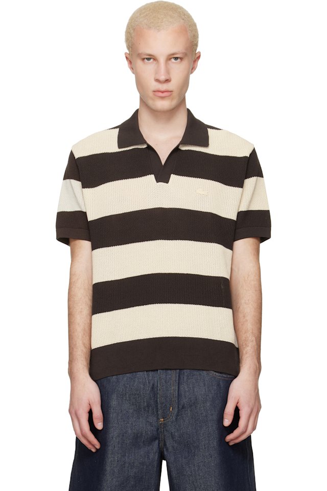 Lacoste — Brown & Off-White Striped Sweater Polo
