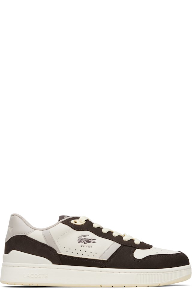 Lacoste — Brown & Gray T-Clip Set Leather Sneakers