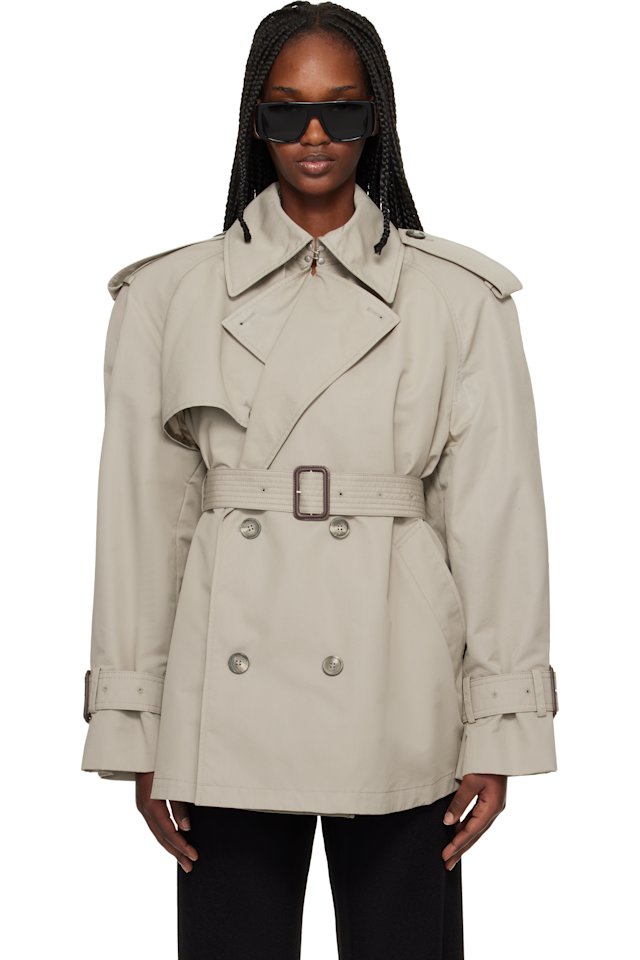 WARDROBE.NYC — Taupe Clean Mini Trench Coat