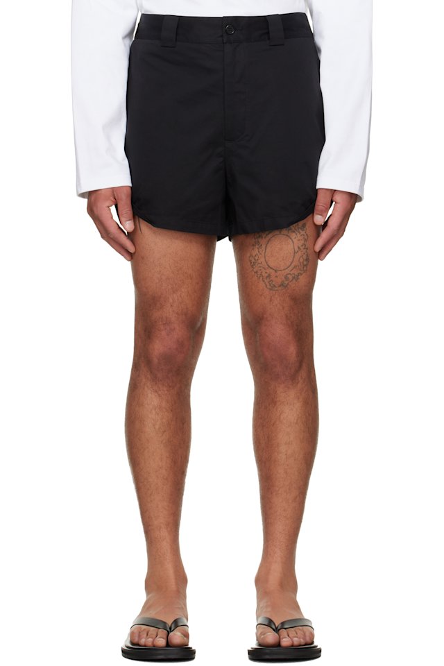 LII — Black Rolled-Hem Shorts