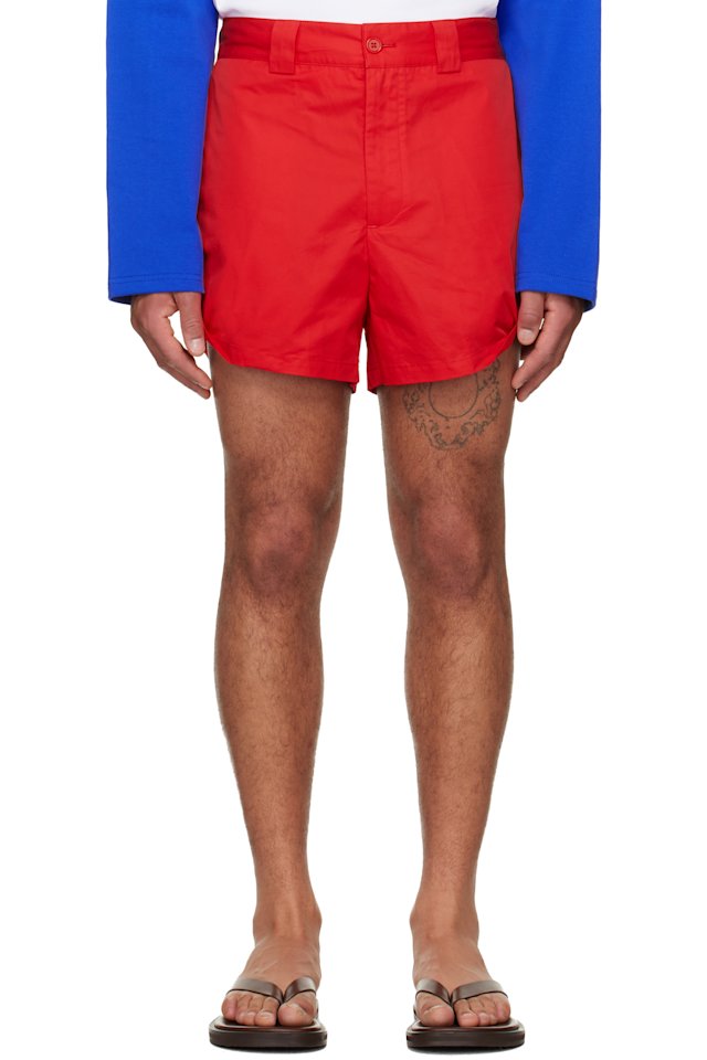 LII — Red Rolled-Hem Shorts