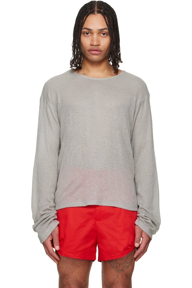 LII — Gray Open-Knit Sweater