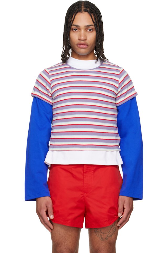 LII — Purple & Red Cropped Stripe T-shirt