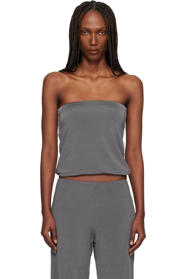 BAMBOU ROGER KWONG — Gray Shiny Crêpe Jersey Bustier Top