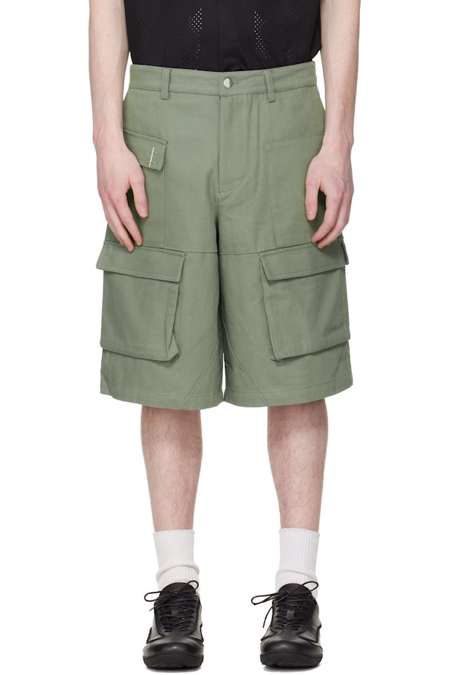 HELIOT EMIL — Green Cellulae Cargo Shorts