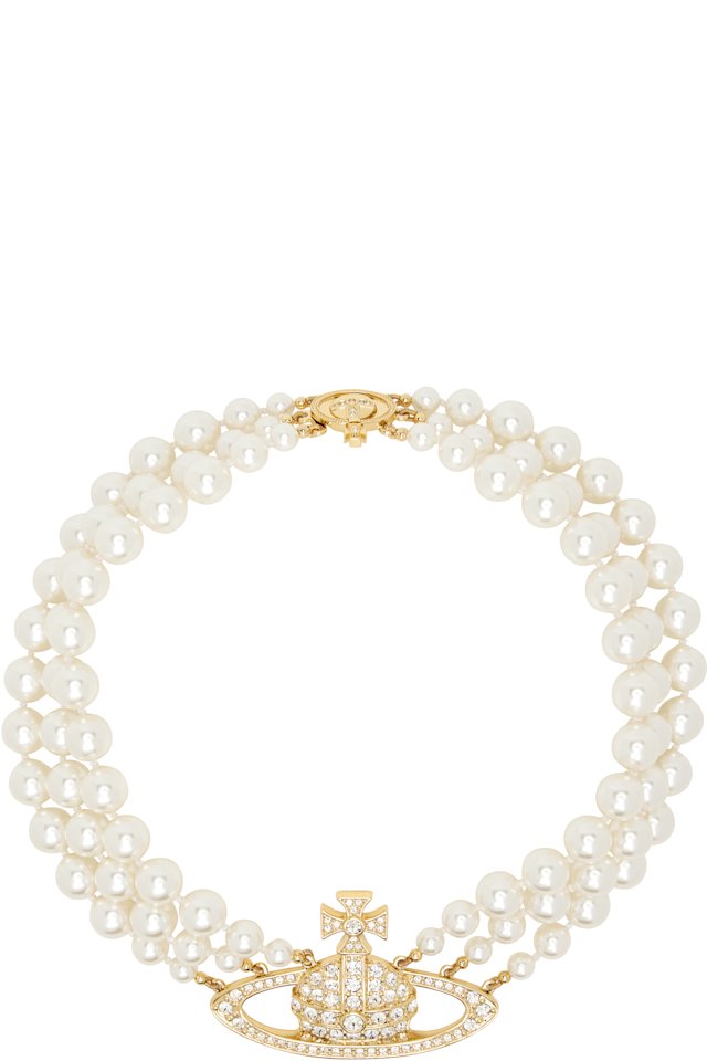 Vivienne Westwood — Three Row Faux-Pearl Bas Relief Necklace