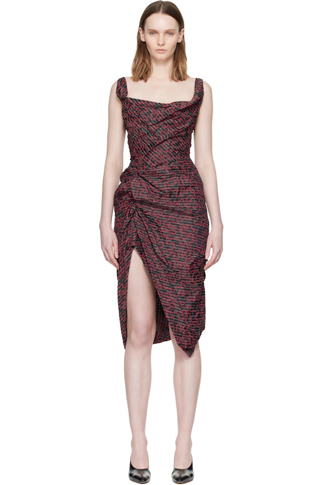 Vivienne Westwood — Black & Red Sleeveless Side Panther Midi Dress