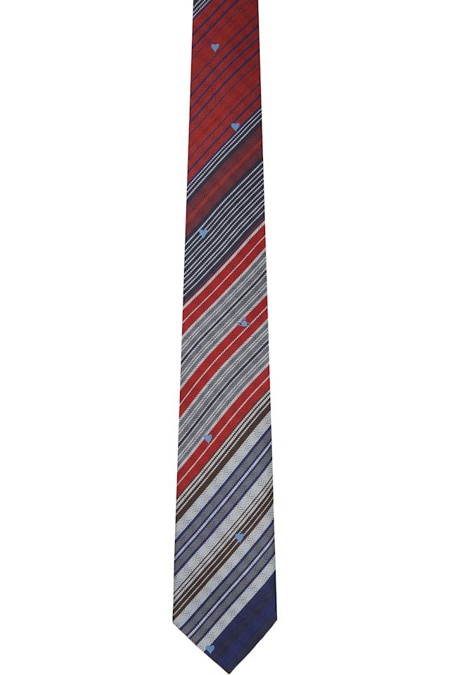 Vivienne Westwood — Navy & Red 8.5cm Heart Stripes Tie