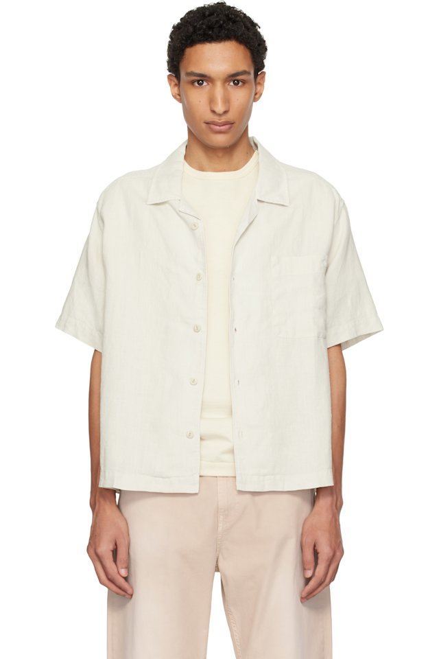 Merz b. Schwanen — Off-White Linen Bowling Shirt