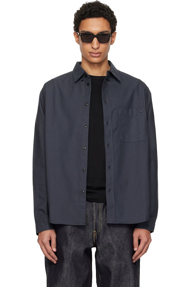 Merz b. Schwanen — Gray Button-Down Cotton Oxford Long Sleeve Shirt