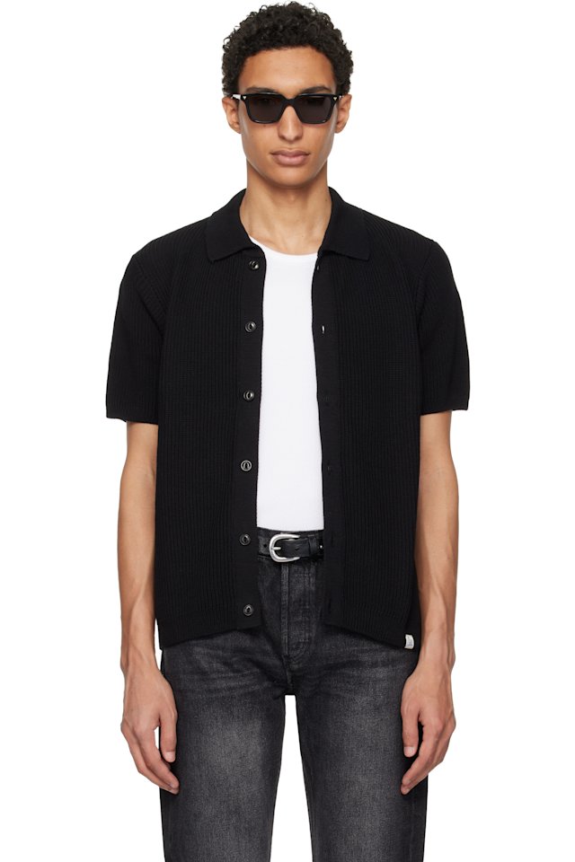 Merz b. Schwanen — Black 1961 Ribbed Cotton Knit Shirt
