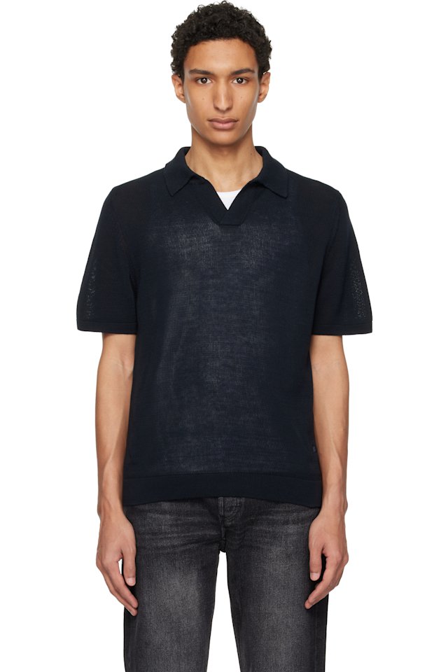 Merz b. Schwanen — Navy Cotton Short Sleeve Polo