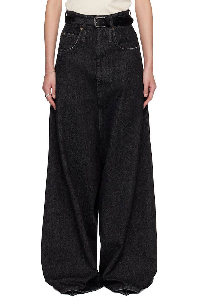 LU'U DAN — Black Drop Crotch Denim Jeans