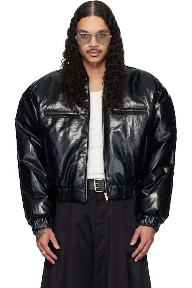 LU'U DAN — Black Riot Faux-Leather Bomber Jacket