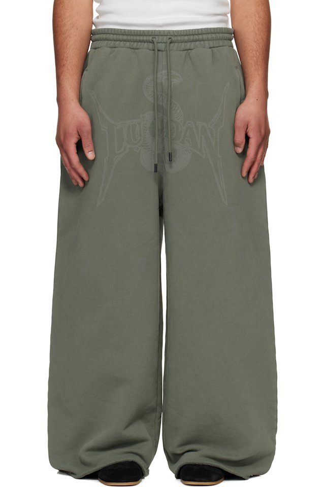 LU'U DAN — Green Raw-Cut Bontan Sweatpants