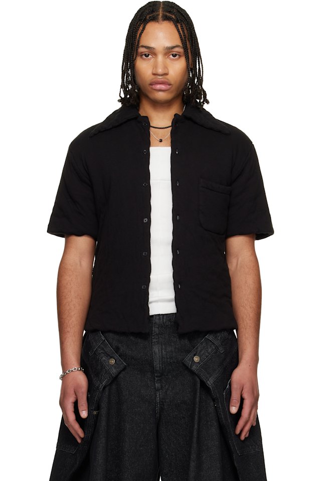 LU'U DAN — Black Wadded Shift Shirt