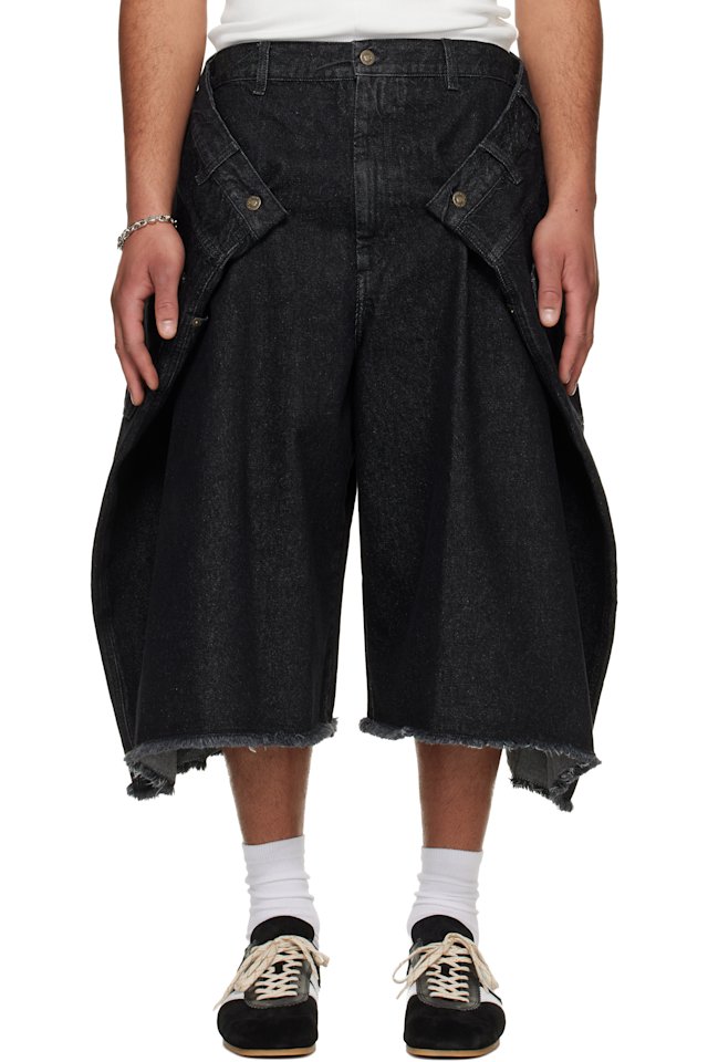 LU'U DAN — Black Denim Maxi Shorts