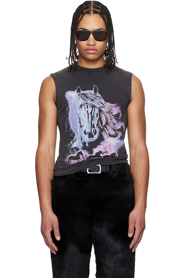 LU'U DAN — Gray 'Year of the Horse' Sleeveless T-shirt