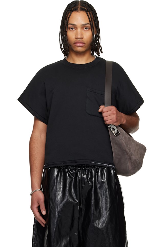 LU'U DAN — Black Wadded Pocket T-shirt