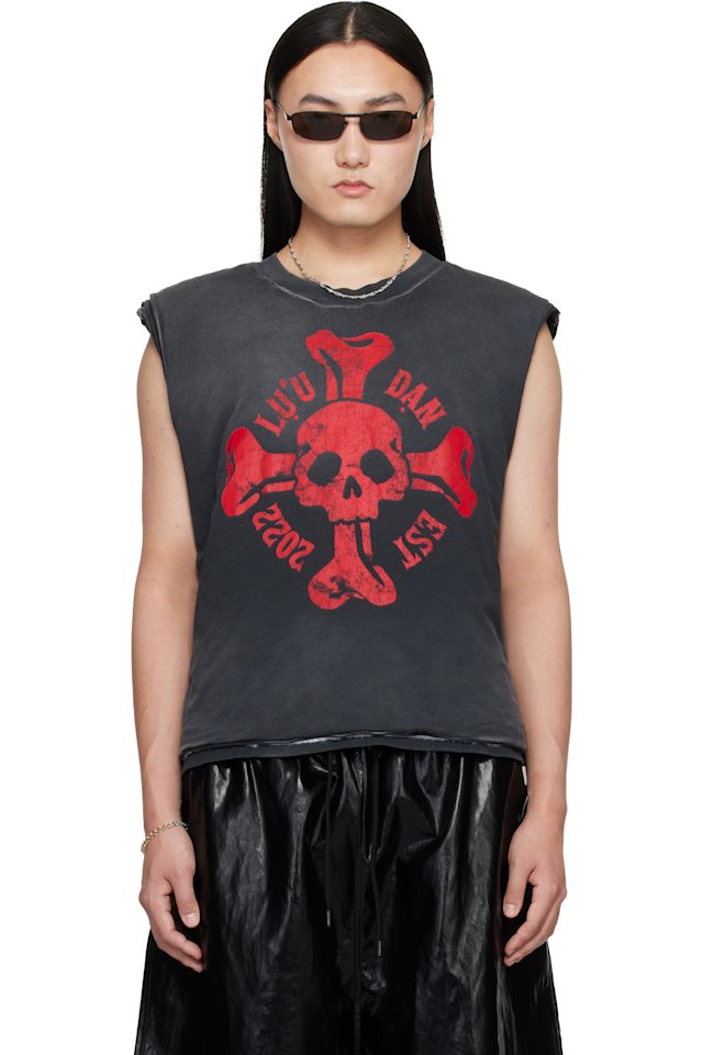 LU'U DAN — Gray Wadded Sleeveless T-shirt