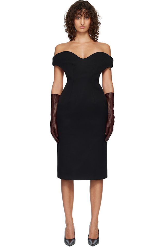Mugler — Black Sculptural Midi Dress