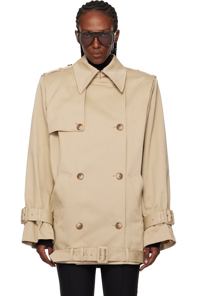 Mugler — Beige Dropped Trench Coat