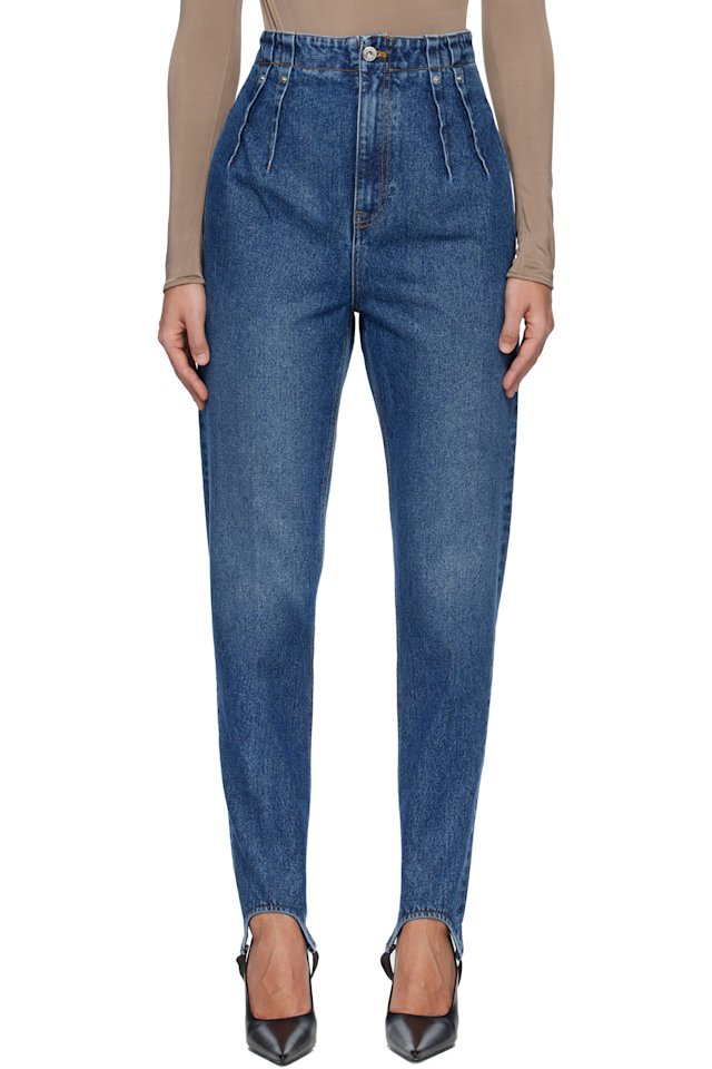 Mugler — Blue Denim Cigarette Stirrup Jeans