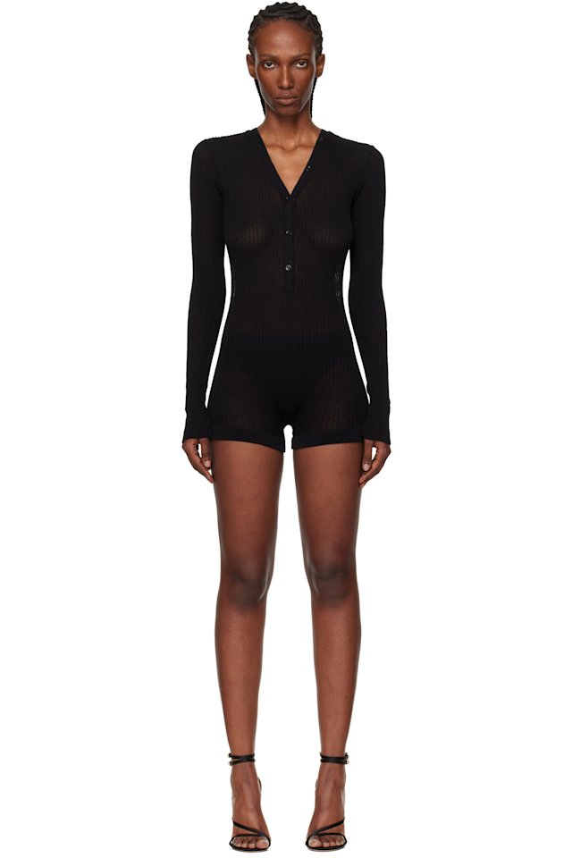 Mugler — Black Knit Cotton Bodyshort