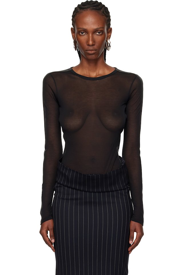 Mugler — Black Tuxedo Bodysuit