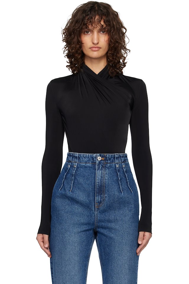 Mugler — Black Scarf Bodysuit
