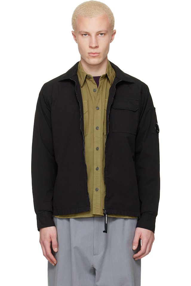 C.P. Company — Black Organic Gabardine Zipped Lens Overshirt