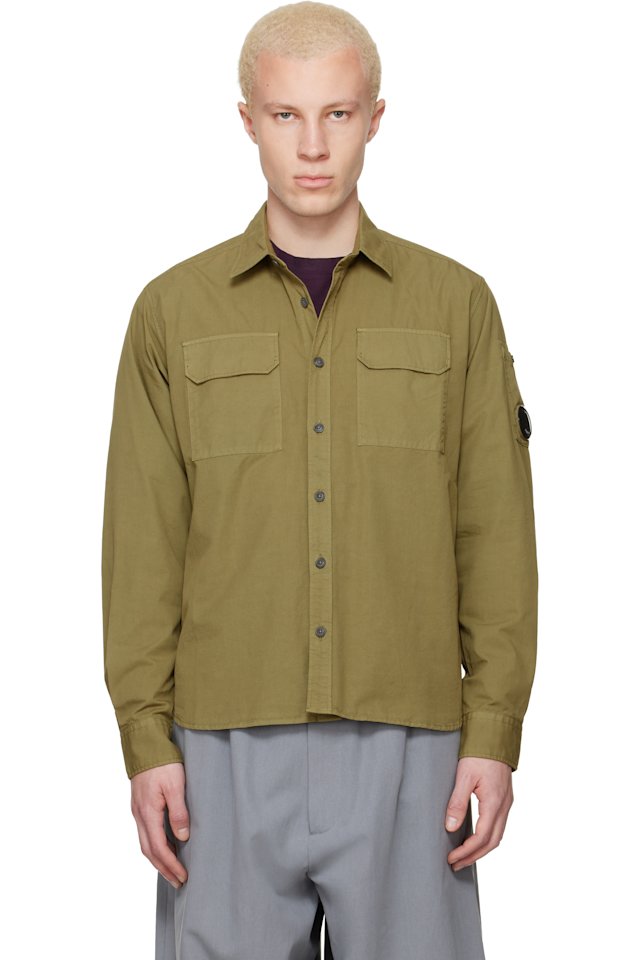C.P. Company — Khaki Organic Gabardine Long Sleeve Lens Shirt