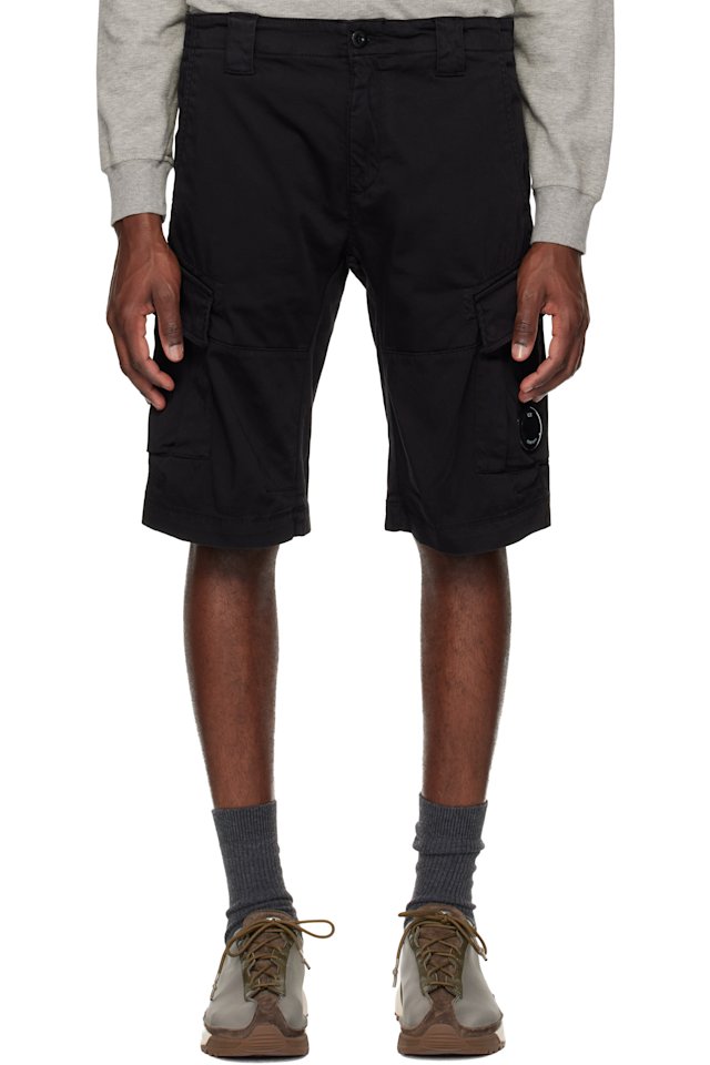 C.P. Company — Black Stretch Sateen Cargo Lens Shorts