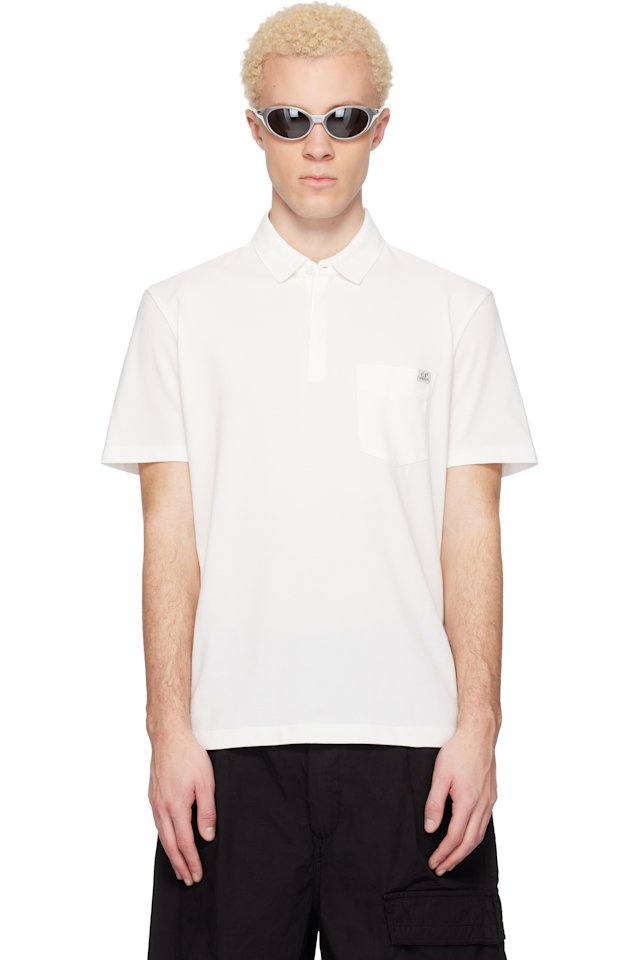C.P. Company — White Stretch Piquet Short Sleeve Polo