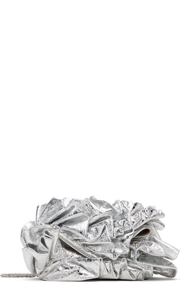 Dries Van Noten — Silver Small Ruffled Clutch