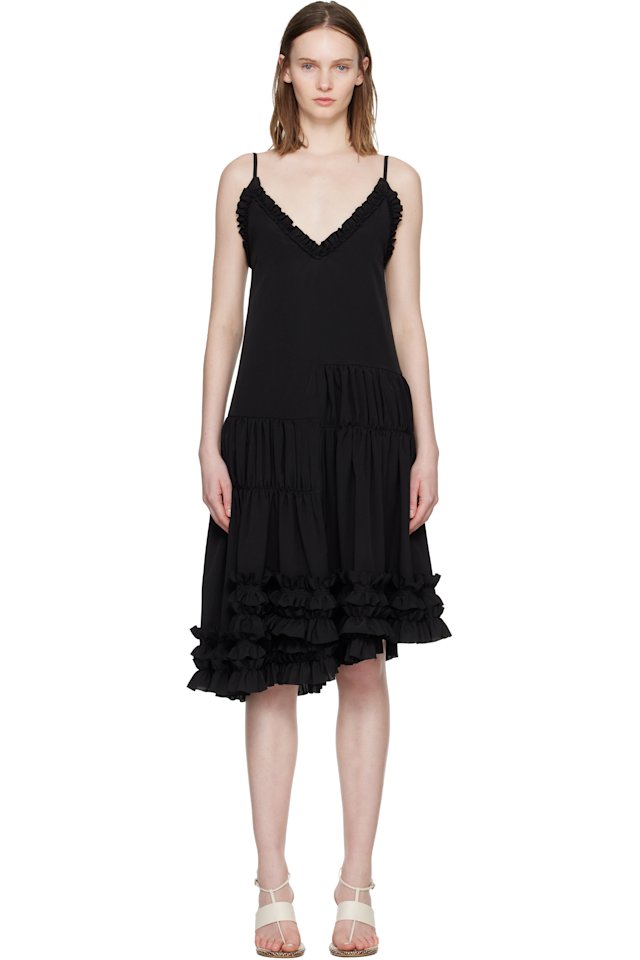 Dries Van Noten — Black Asymmetrical Ruffle Minidress