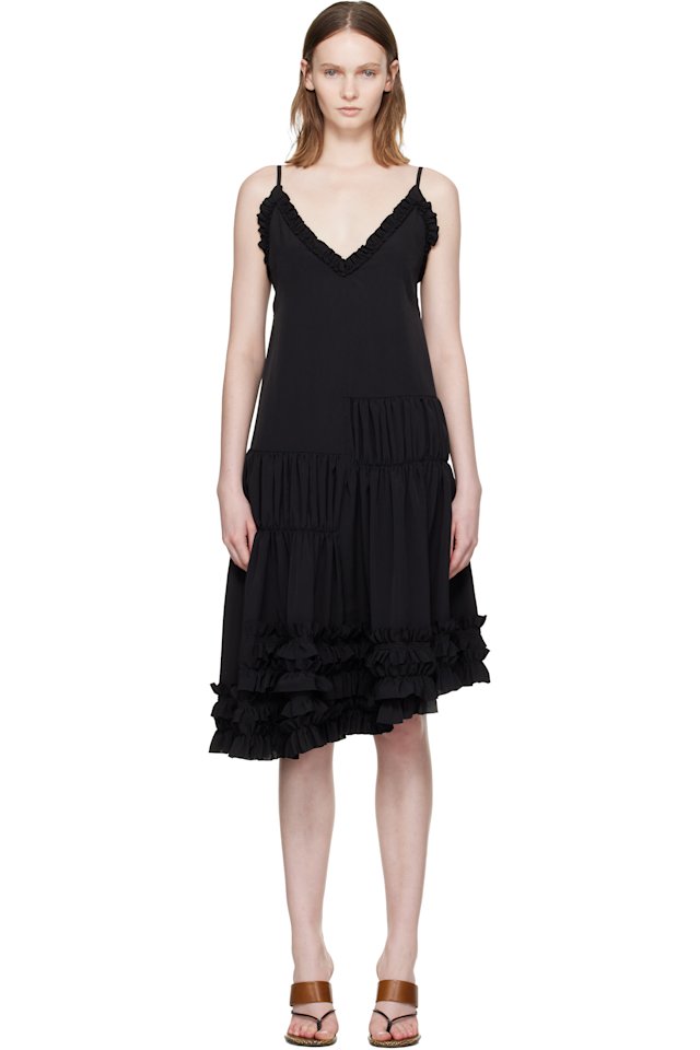 Dries Van Noten — Black Ruffled Midi Dress
