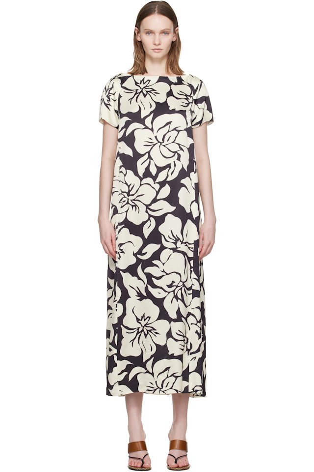 Dries Van Noten — Black & Off-White Floral Midi Dress