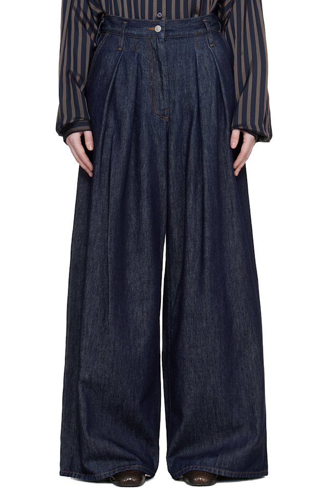 Dries Van Noten — Indigo Wide Pleated Jeans