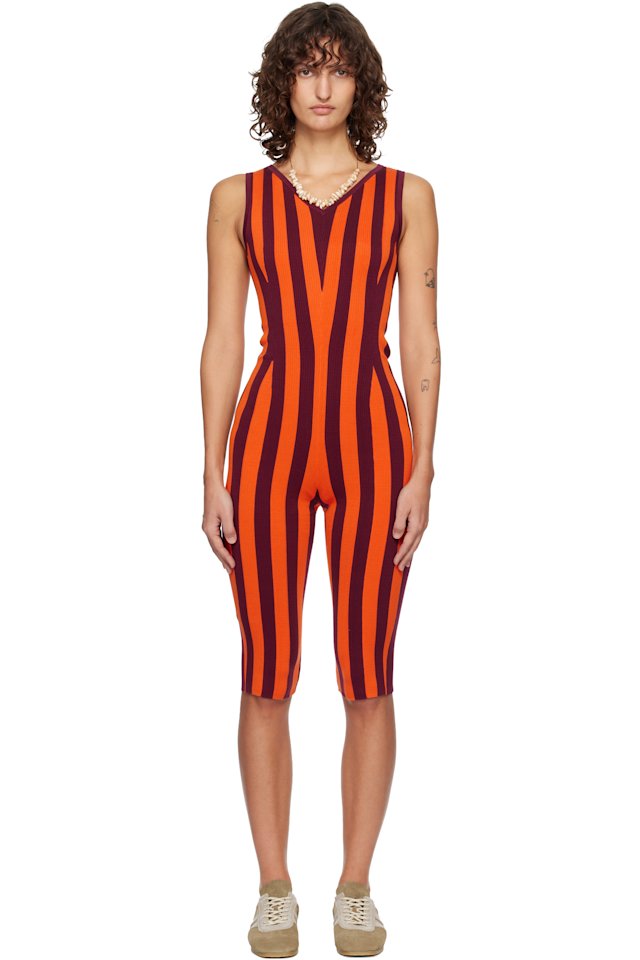 Dries Van Noten — Orange & Burgundy Knitted Jumpsuit