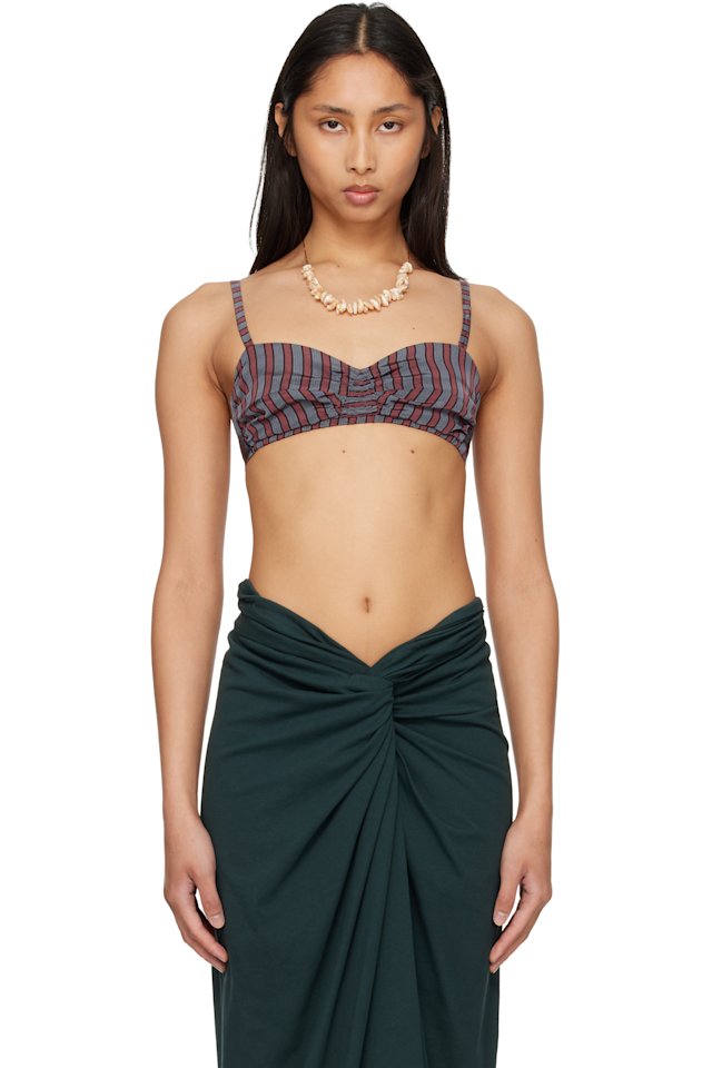 Dries Van Noten — Gray & Burgundy Viscose Silk Bra