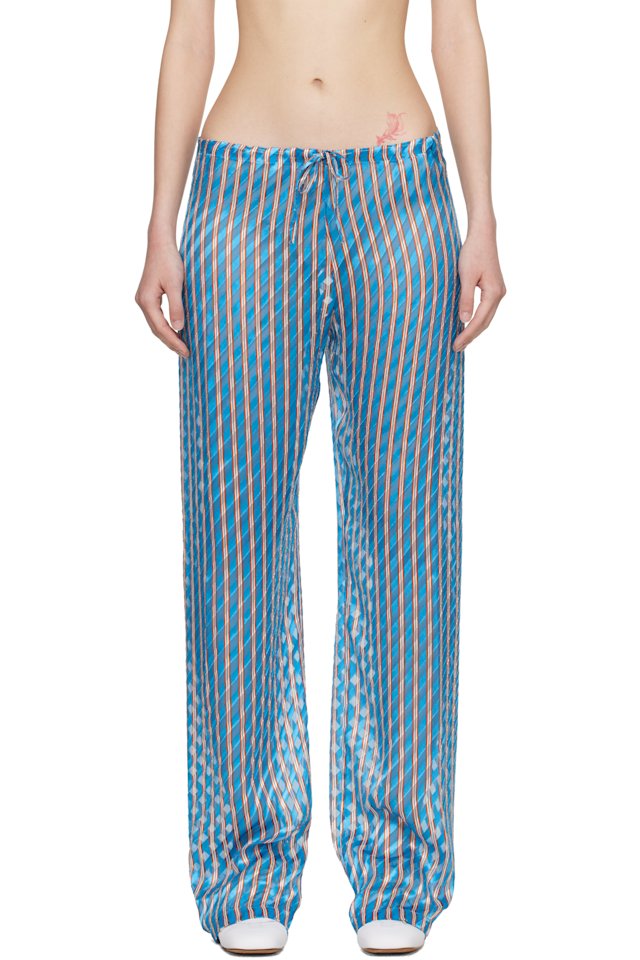 Dries Van Noten — Blue Devoré Elasticated Trousers
