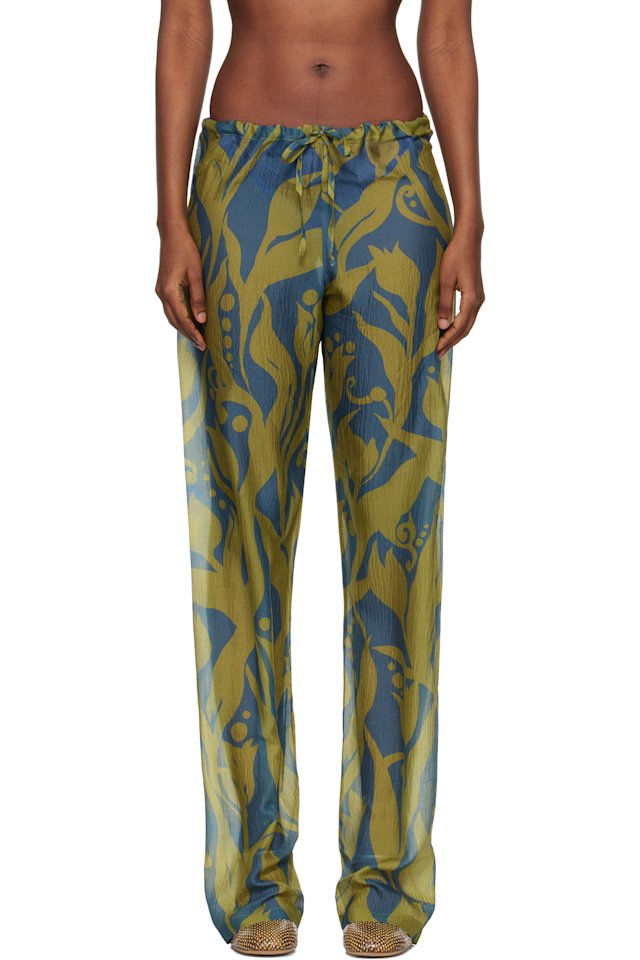 Dries Van Noten — Blue & Green Elasticated Trousers
