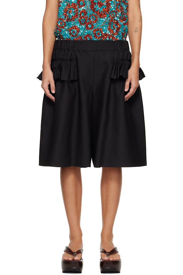 Dries Van Noten — Black Ruffled Shorts