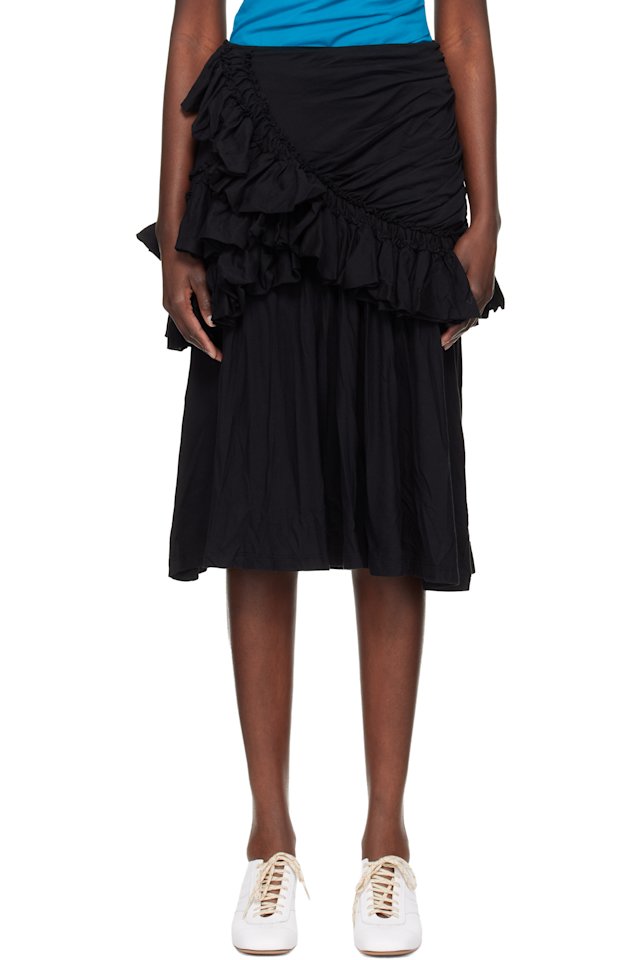 Dries Van Noten — Black Ruffled Midi Skirt
